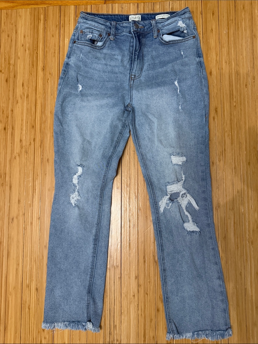 Wonderly Light Blue Distressed Straight Leg Jeans